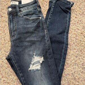 KanCan Dark Wash Distressed High Rise Jeans